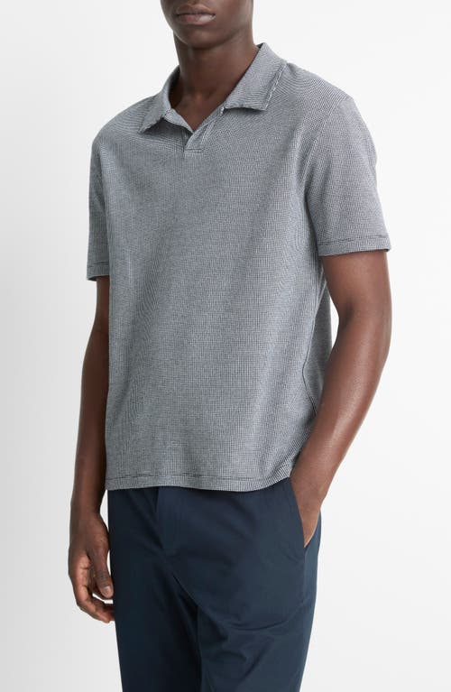 Vince Johnny Collar Houndstooth Cotton Polo In Coastal/optic White