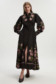 Karen Millen Rose Embroidered Cotton Shirt Dress