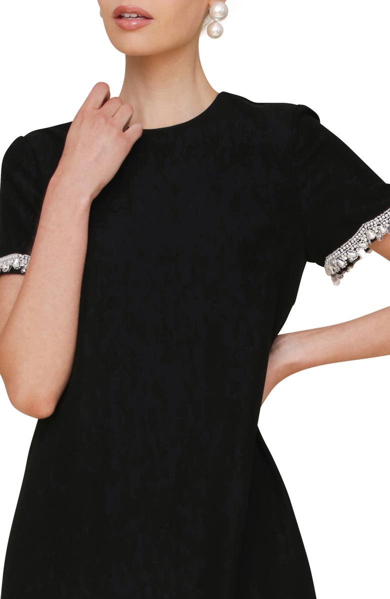 Avec Les Filles Scalloped Faux Pearl Trim Minidress, Alternate, color, Black