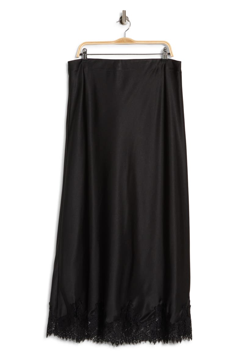 Lace Hem Satin Maxi Skirt, Alternate, color, BLACK