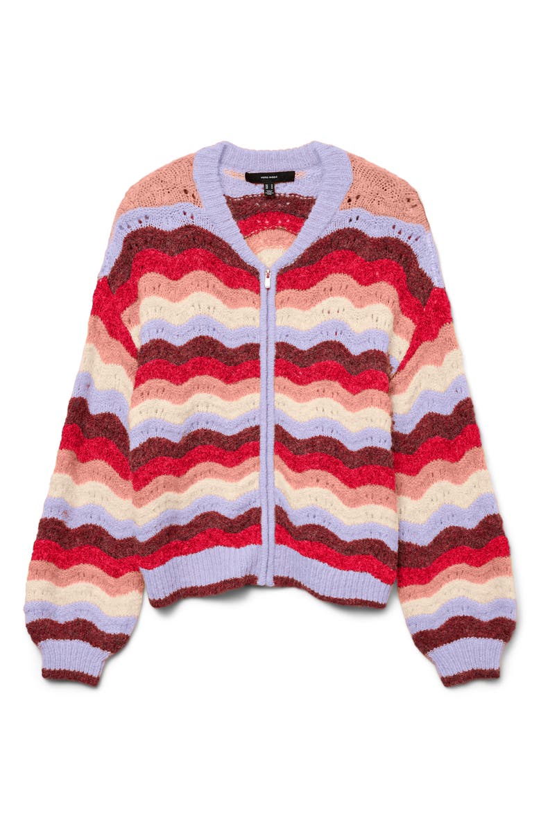 VERO MODA Doja Stripe Zip Front Cardigan, Alternate, color, Baby Lavender Stripe