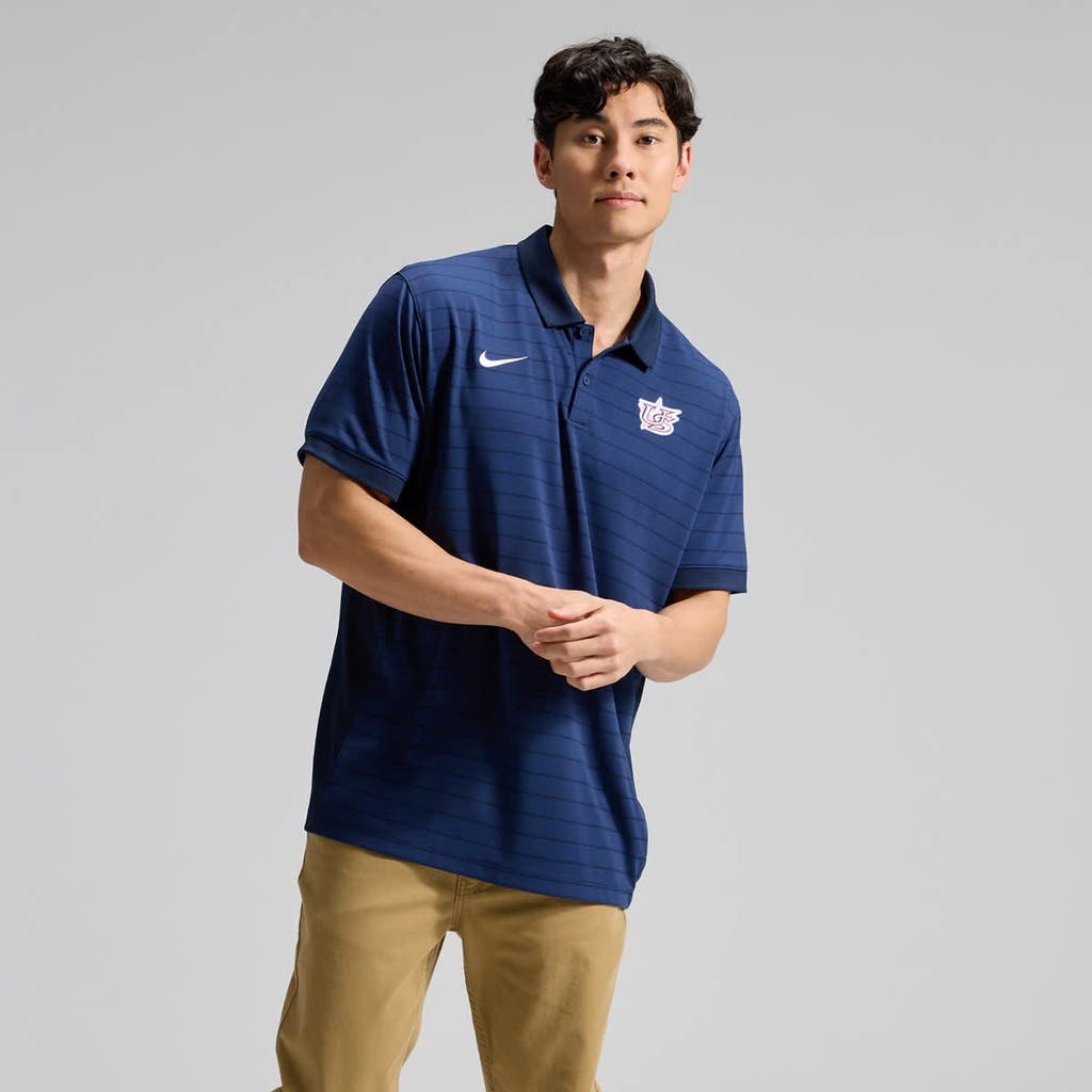 Nike Navy Usa Baseball 2026 World Baseball Classic Victory Striped Dri-fit Polo In Blue