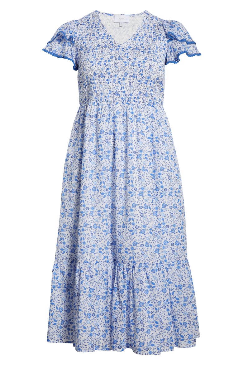 Maisie Floral Midi Dress, Alternate, color, WHITE/ BLUE COMBO