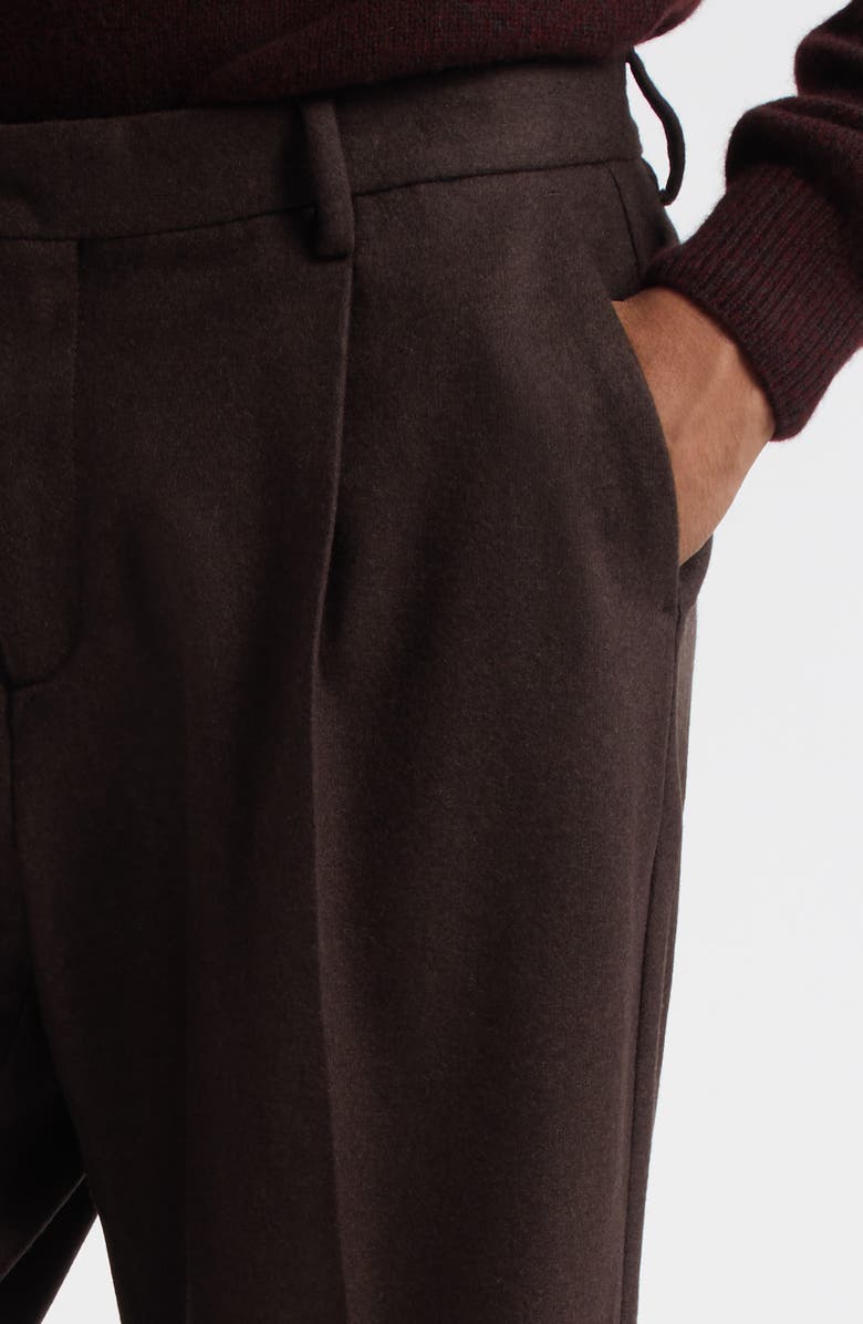 Sunspel Pleated Boiled Wool Trousers, Alternate, color, Truffle