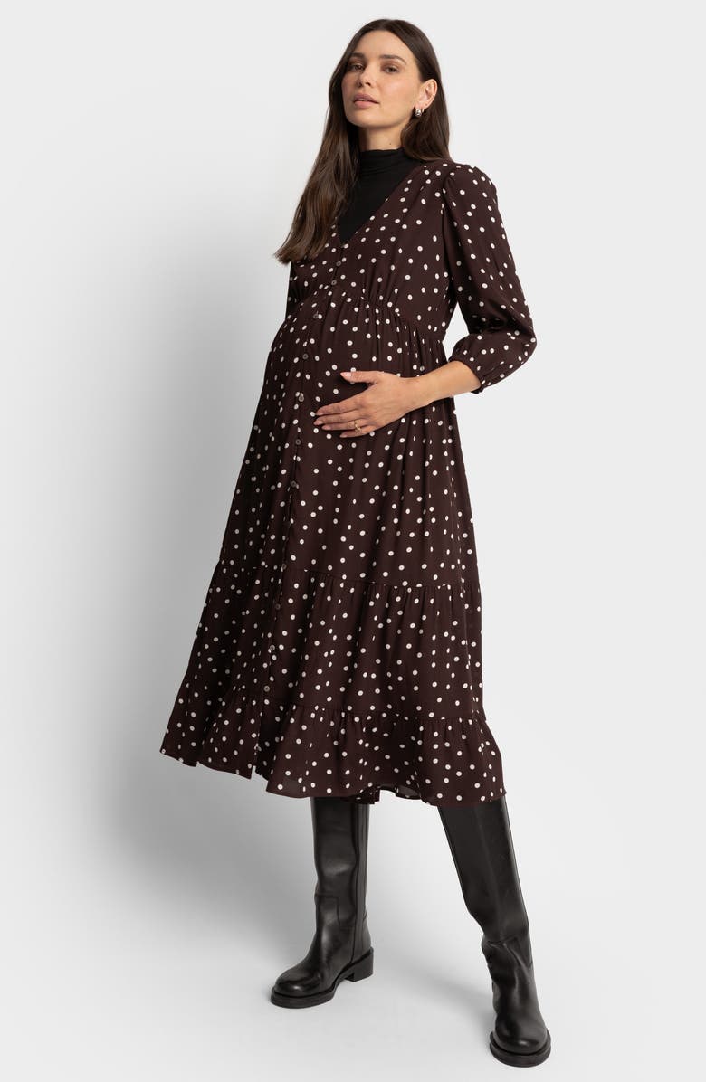 Seraphine Polka Dot Maternity/Nursing Midi Dress, Alternate, color, 