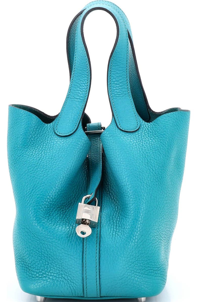 Pre-Owned Hermes Picotin Lock Bag Clemence PM, Main, color, Bleu Paon