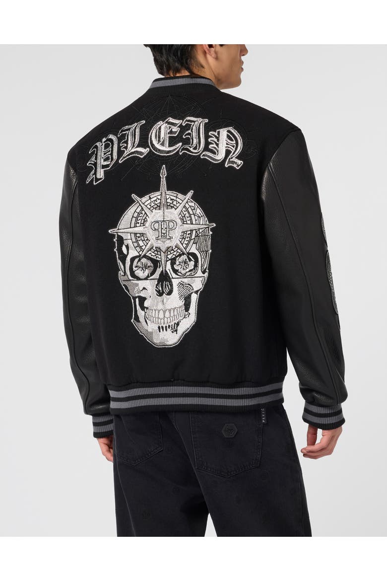 Composed Varsity Bomber Tattoo Strass Men, Alternate, color, black