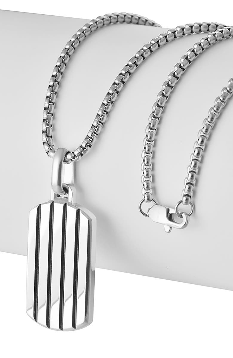 VAN HEUSEN Men's Stripe Dog Tag Pendant Necklace, Alternate, color, Silver