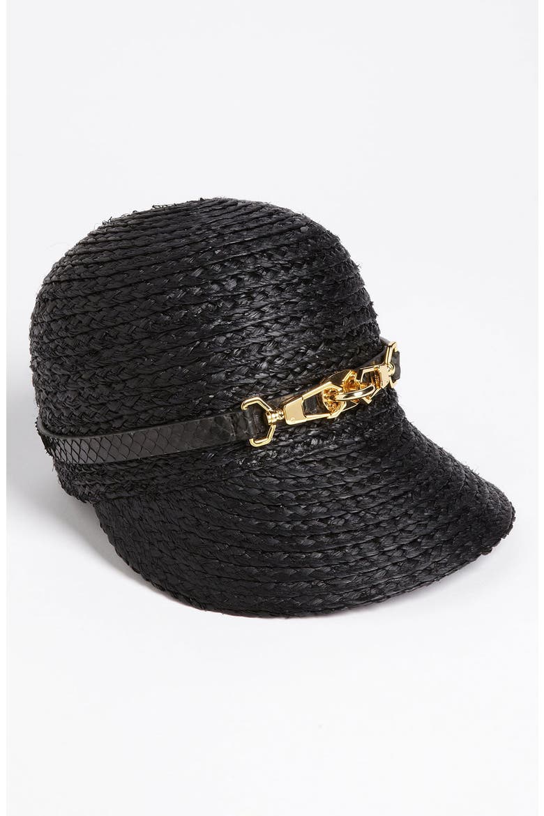 Raffia Newsboy Cap, Main, color, BLACK