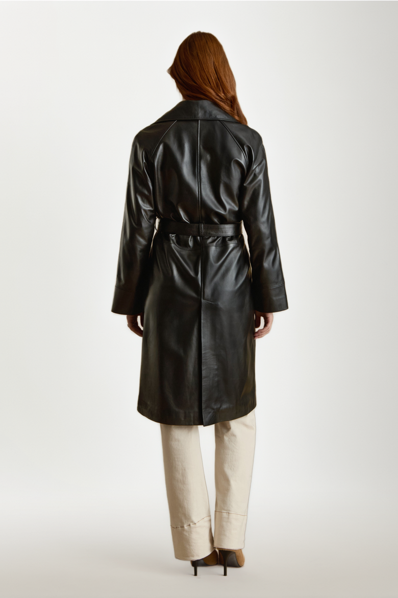 Sloane Leather Trench Coat, Alternate, color, Black