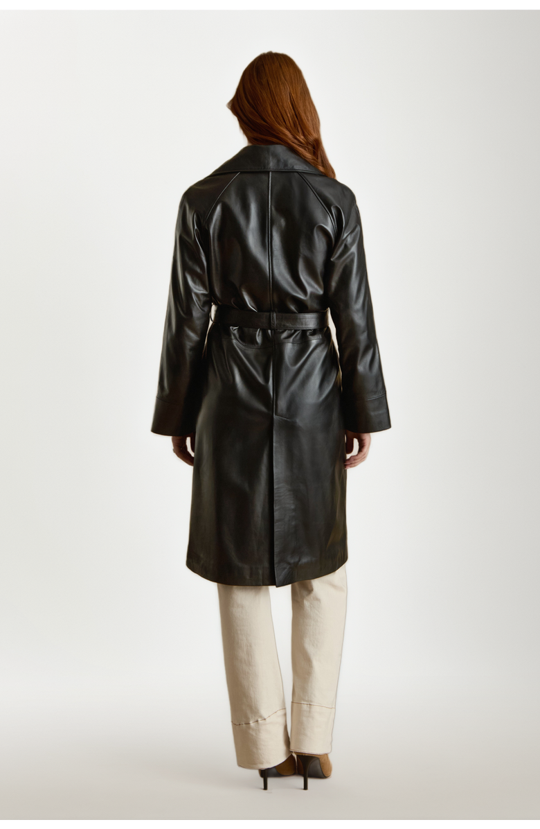 Furniq UK Sloane Leather Trench Coat, Alternate, color, Black