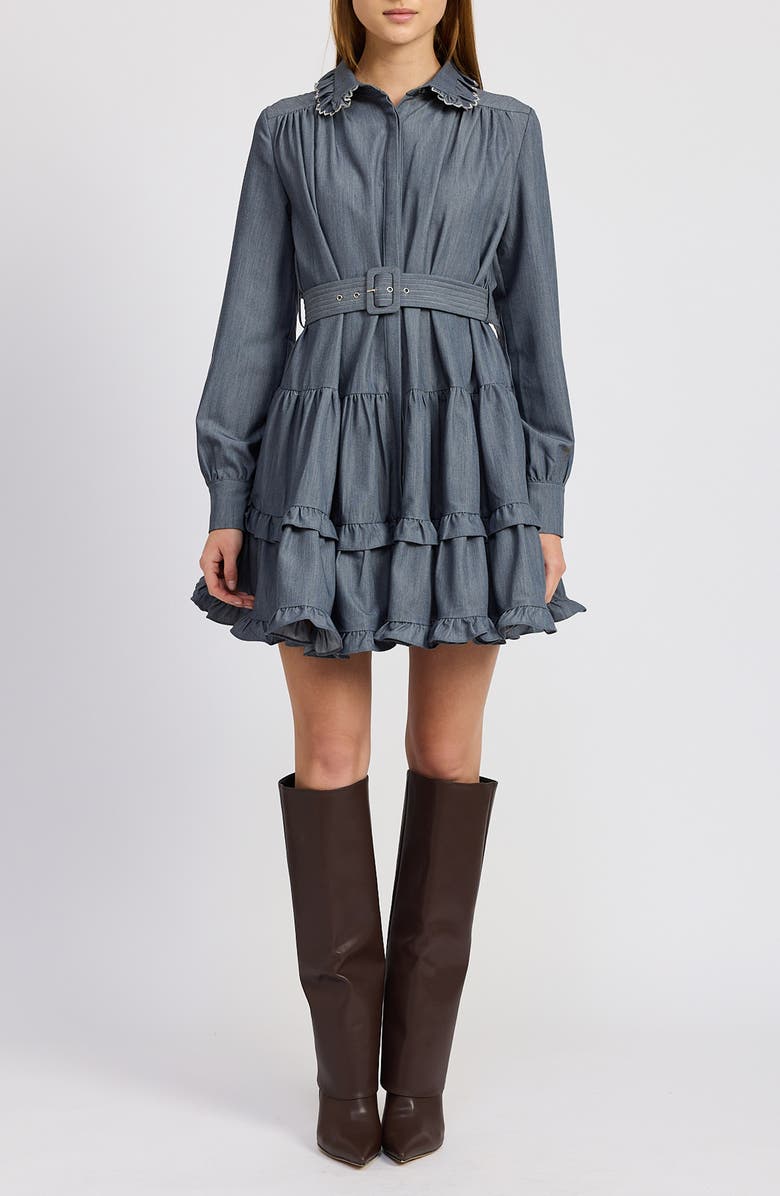 En Saison Angeline Long Sleeve Tiered Mini Shirtdress, Main, color, 