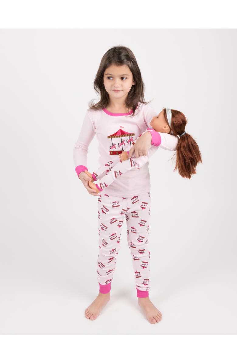 Leveret Girls Matching Doll Printed Cotton Pajamas, Fantasy & Character Prints, Alternate, color, Carousel