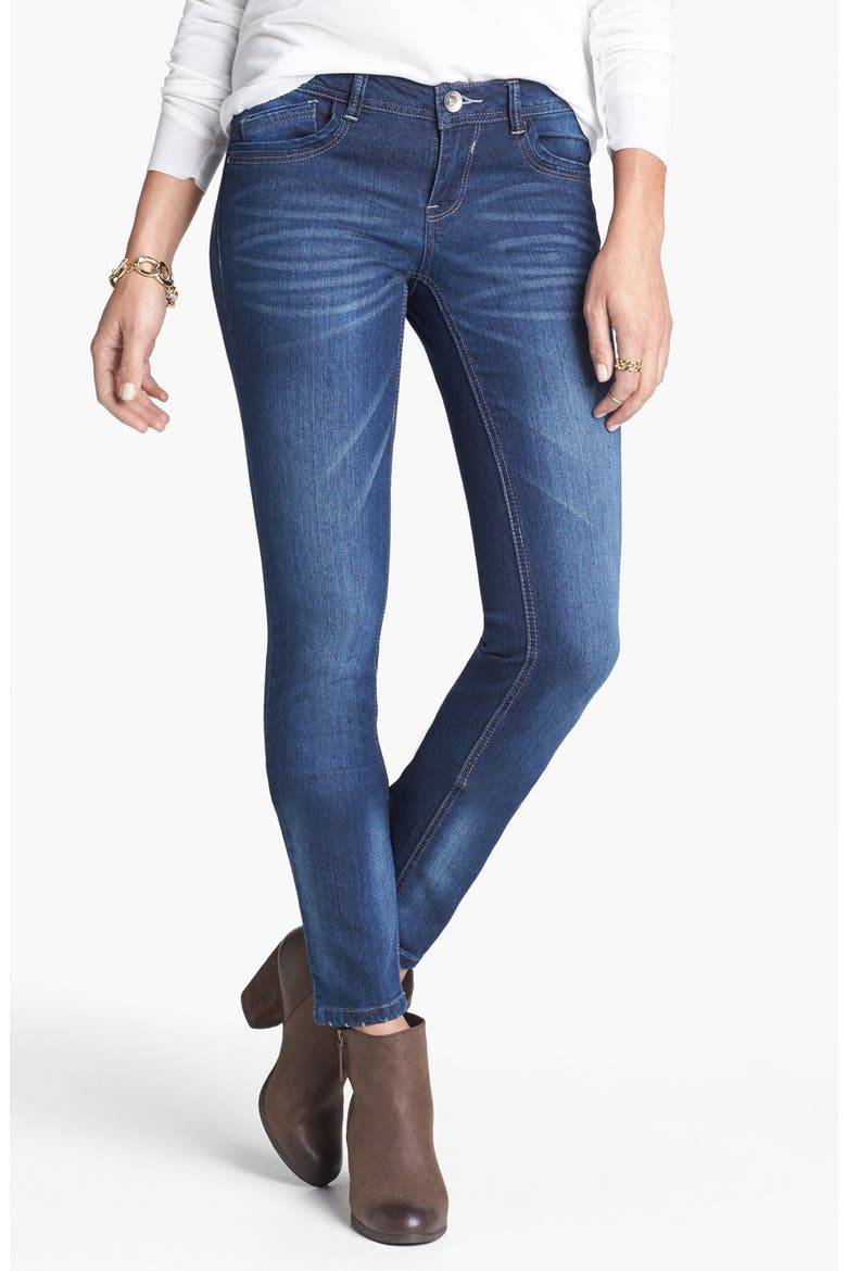 Embroidered Pocket Skinny Jeans, Main, color, BLUE