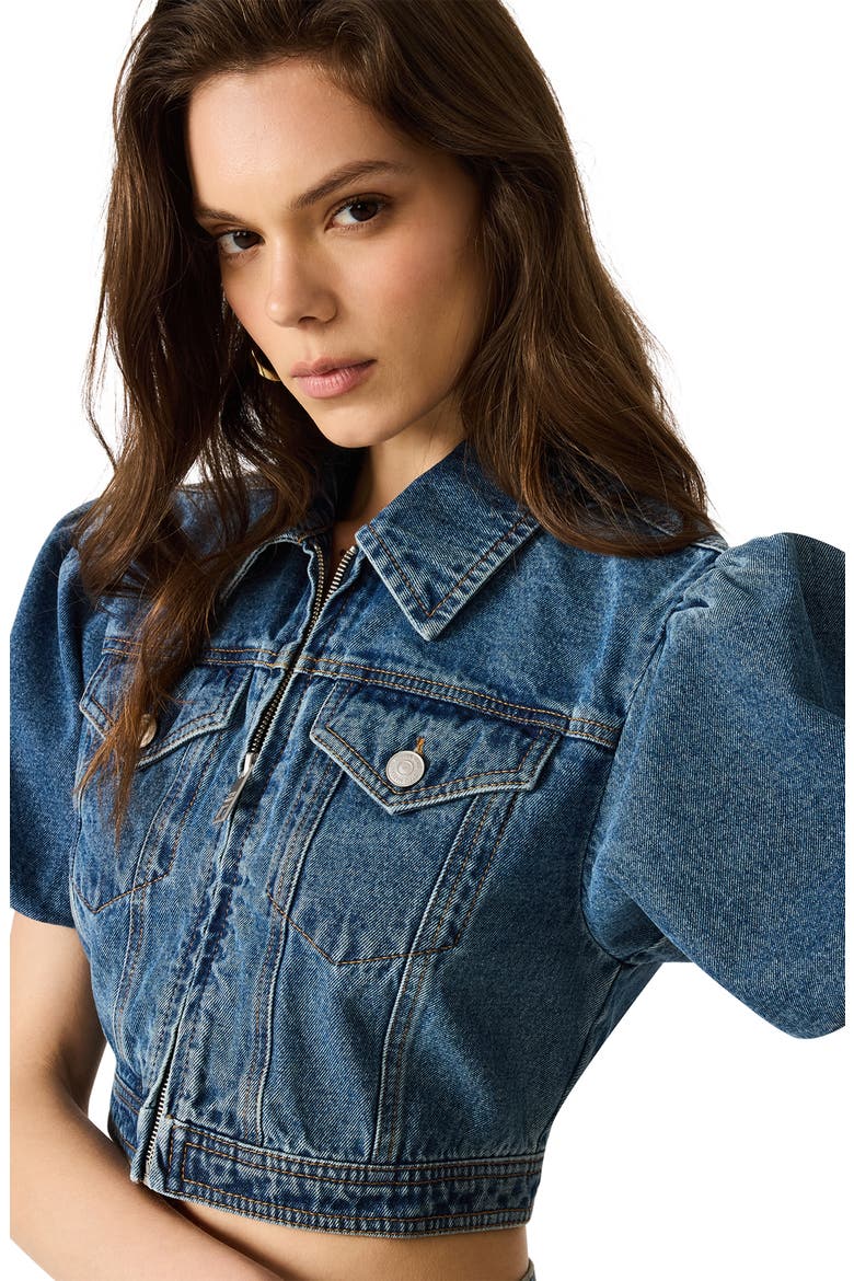 Marcy Cropped Puff Sleeve Jacket, Alternate, color, BLUE HEATHER