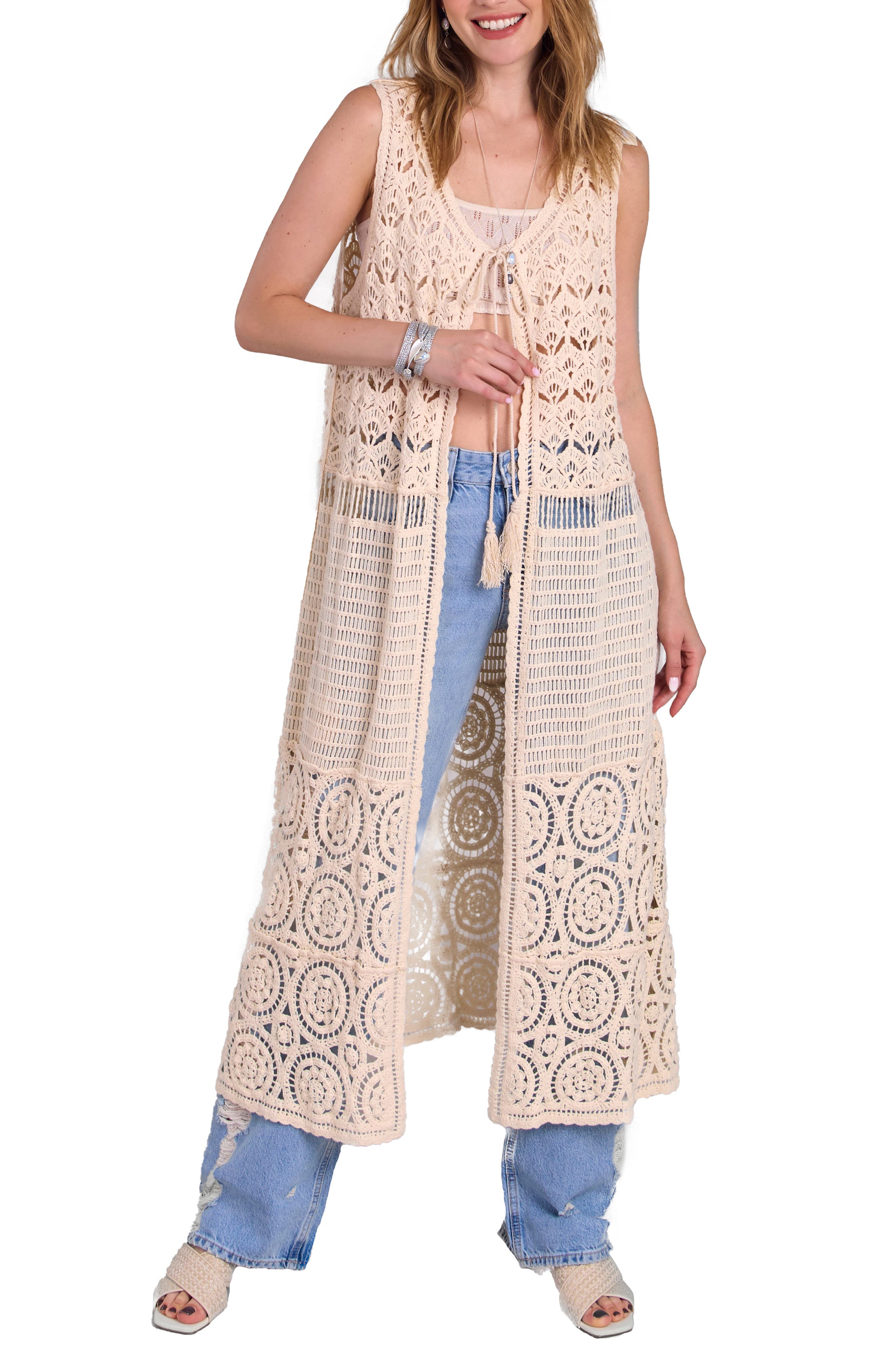 SAACHI Crochet Longline Duster Cardigan