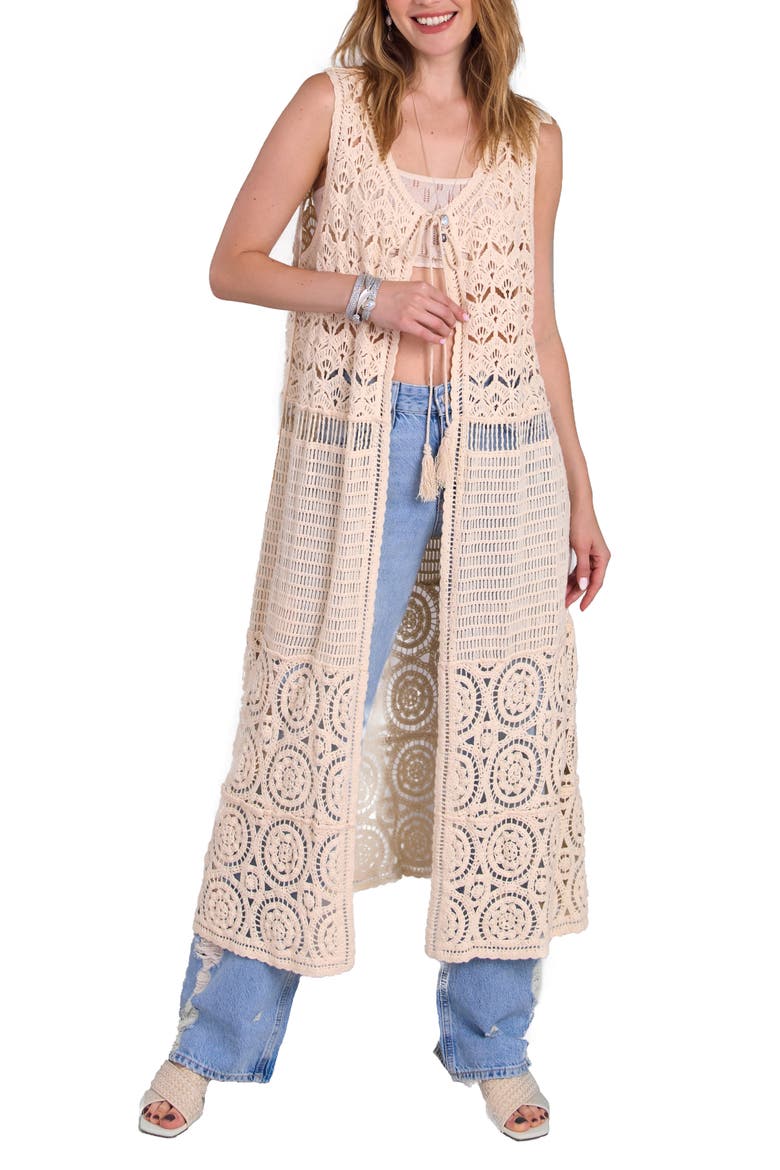 Crochet Longline Duster Cardigan, Main, color, IVORY