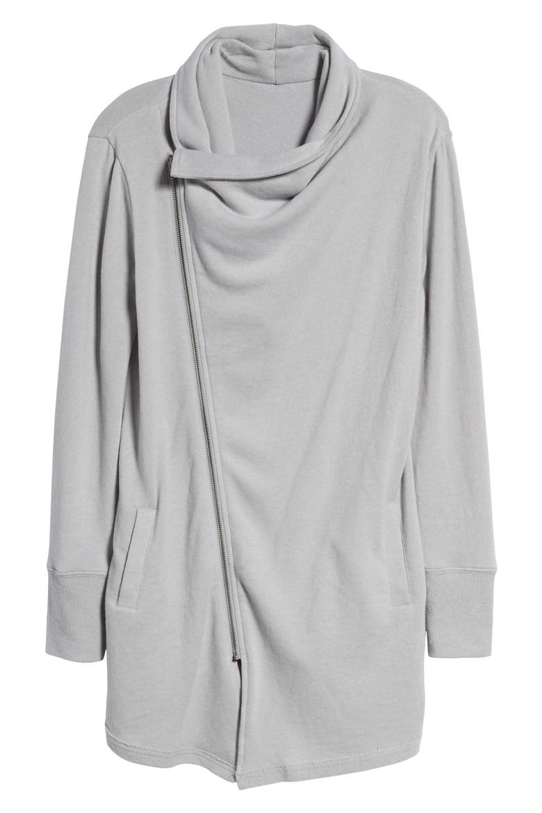 Asymmetrical Drape Collar Terry Jacket, Alternate, color, GREY