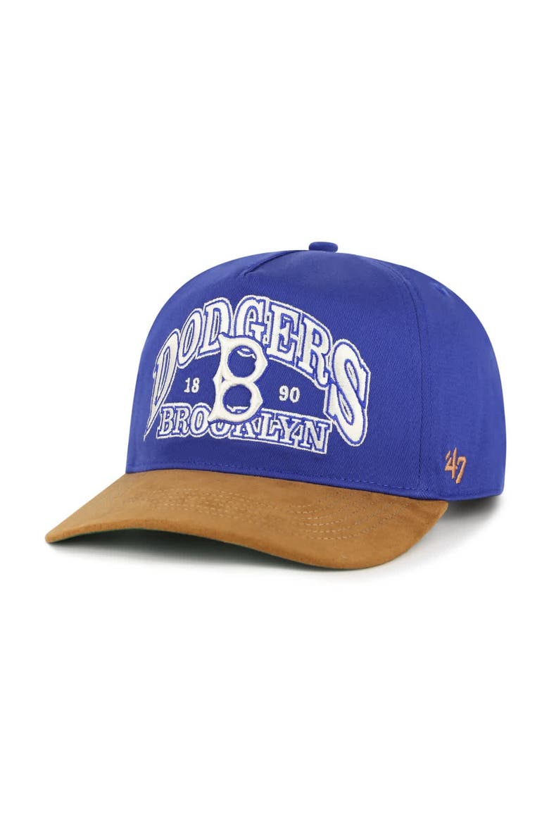 Men's '47 Royal/Brown Brooklyn Dodgers Cooperstown Break Wood Suede Hitch Adjustable Hat, Main, color, Royal