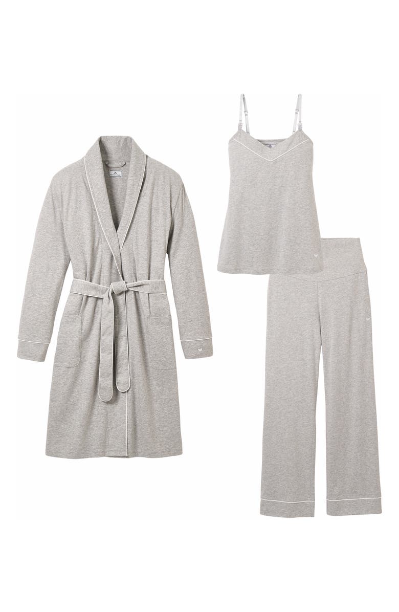 Petite Plume The Cozy 3-Piece Cotton Maternity Set, Main, color, Heather Grey