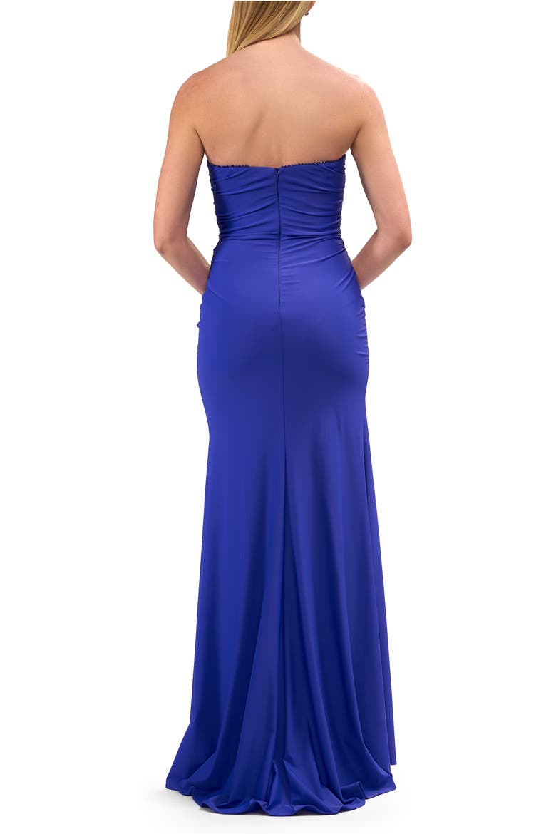 Strapless Evening Dress with Beading Detail on Slit and Neckline, Alternate, color, Royal Blue