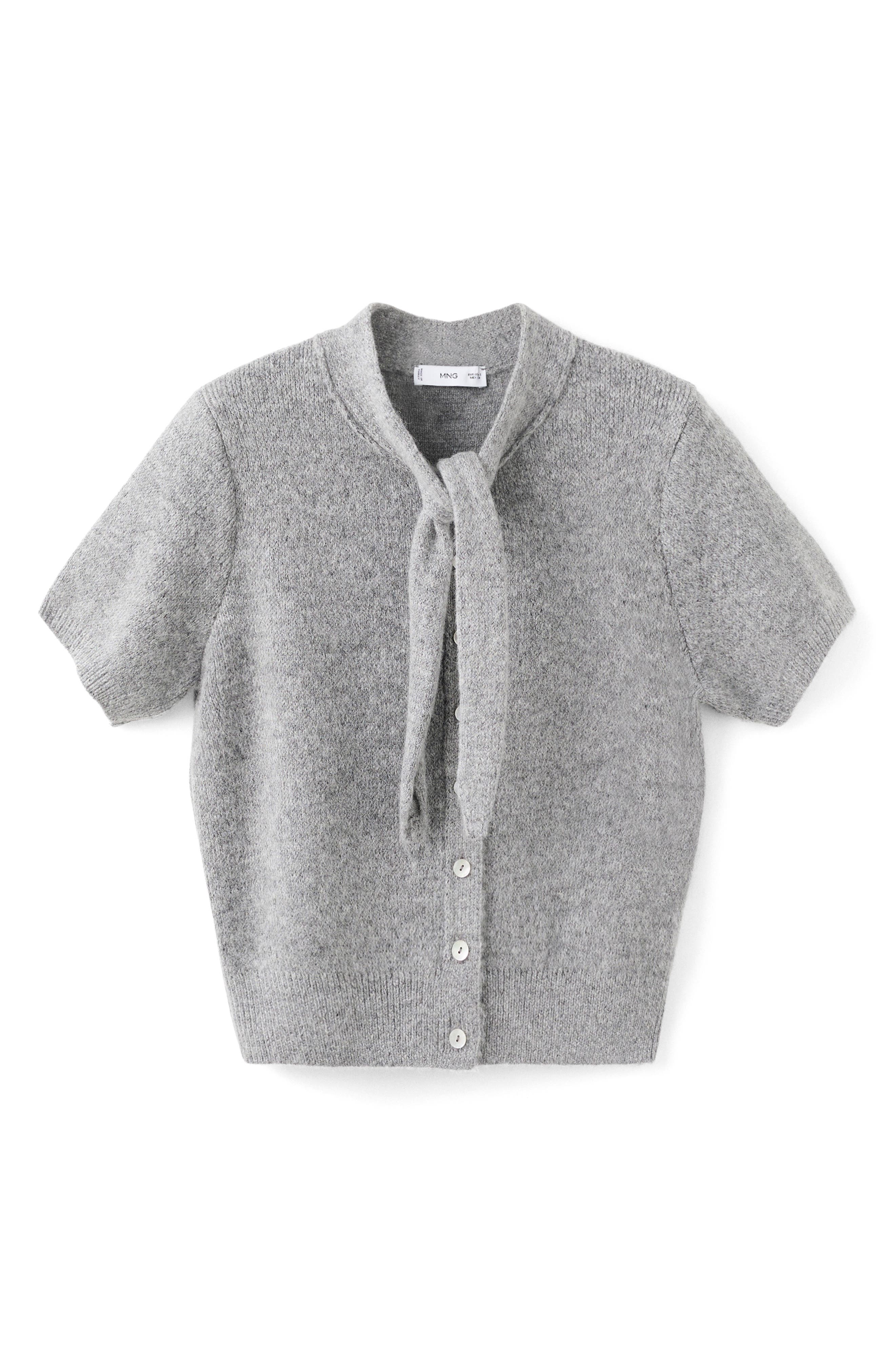 MANGO Short Sleeve Cardigan with Front Tie