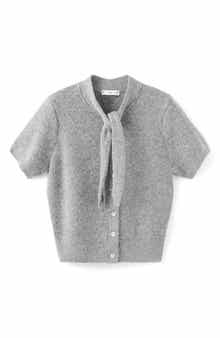 MANGO Short Sleeve Cardigan with Front Tie