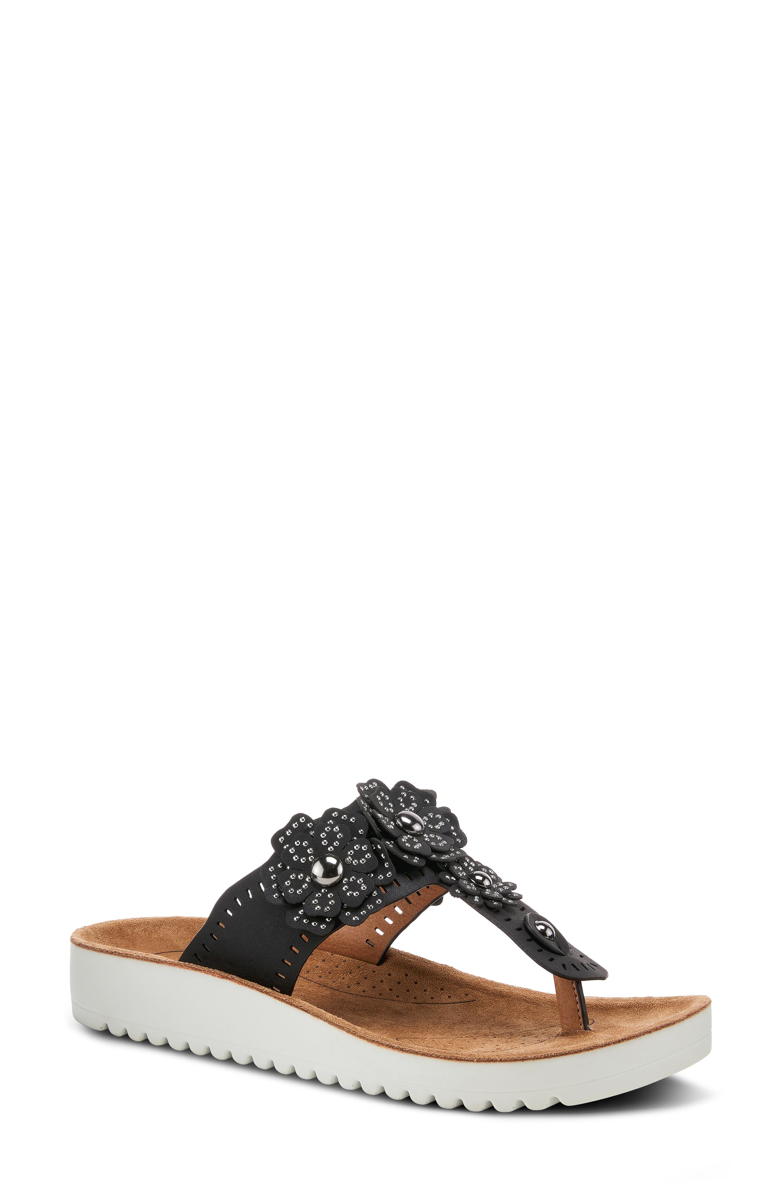 Flexus by Spring Step Bayview Floral Appliquè Sandal, Main, color, Black