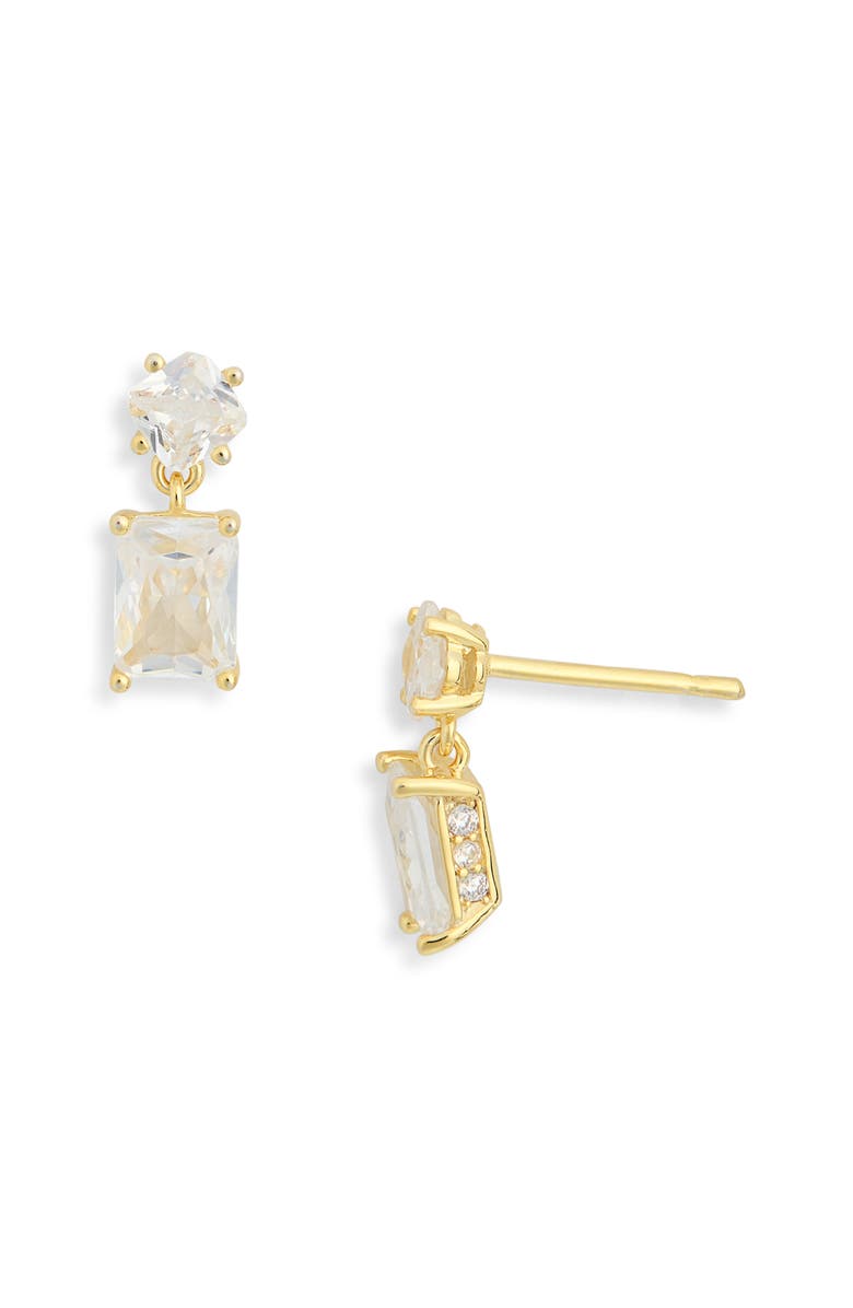 NORDSTROM RACK Emerald Cut Cubic Zirconia Drop Earrings, Main, color, Clear- Gold