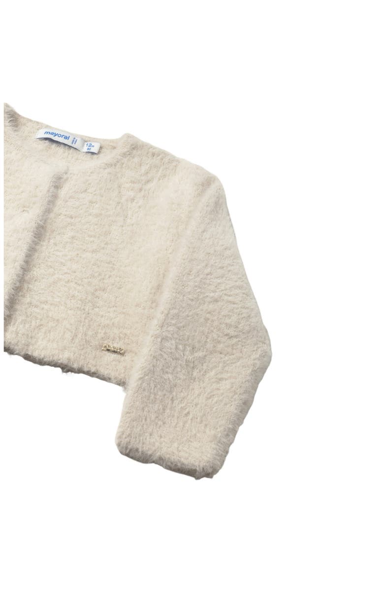 Mayoral Knit Cardigan with Faux Fur, Alternate, color, Cream