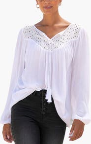 LASCANA Women's Boho Eyelet Blouse