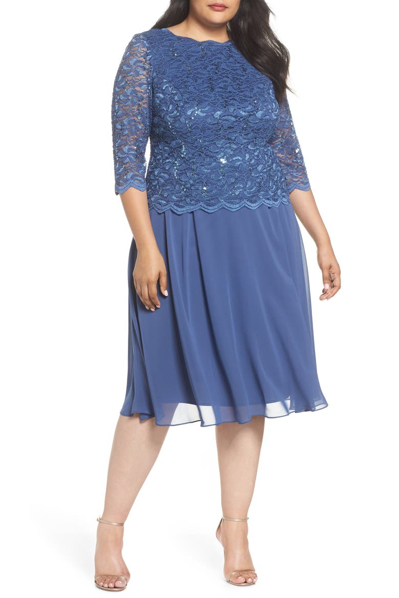 Mock Two-Piece Midi Dress, Main, color, WEDGEWOOD