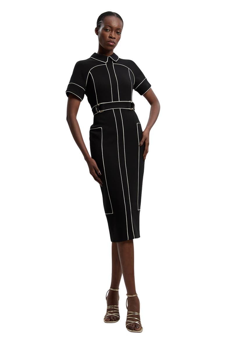 Compact Stretch Pencil Midi Dress, Main, color, Black