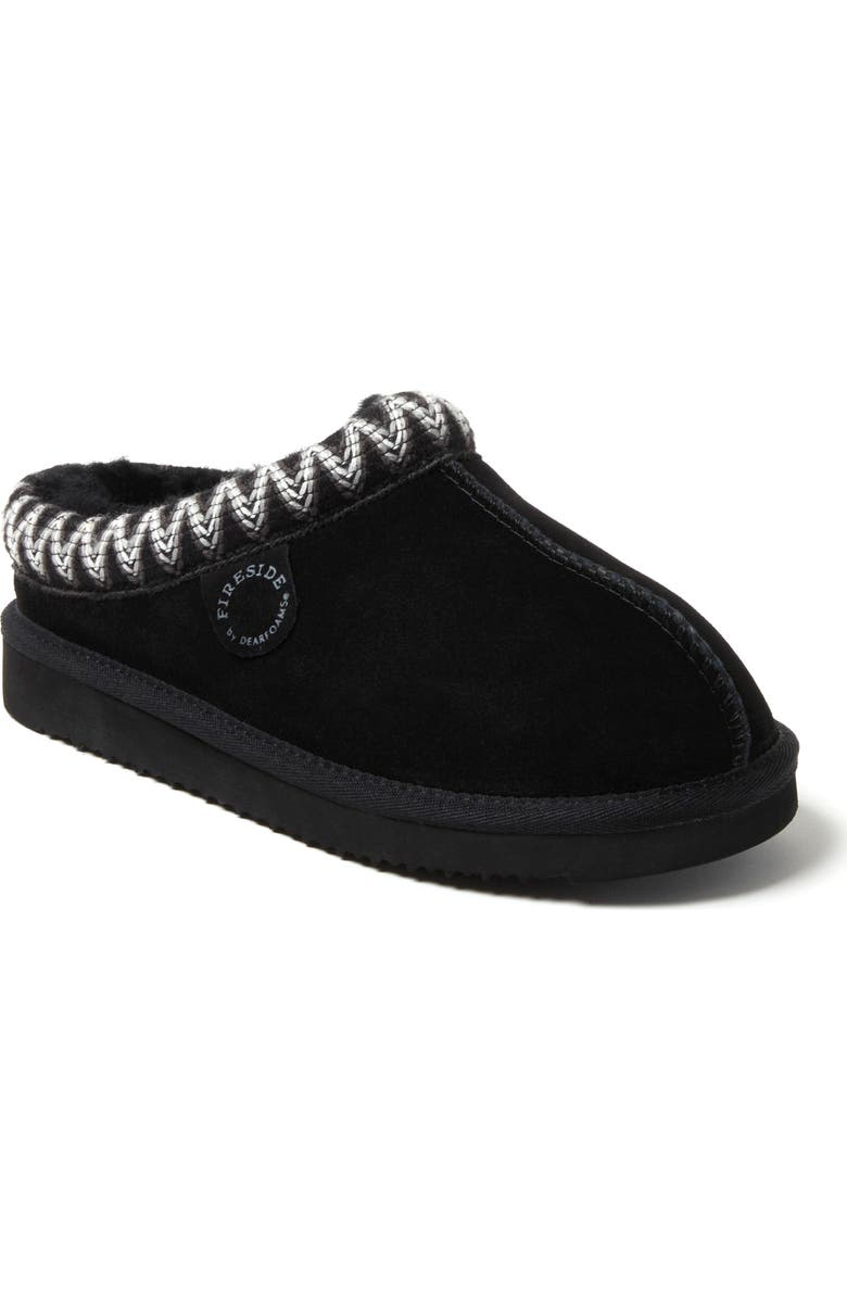 DEARFOAMS Fireside Greta Genuine Shearling Clog Slipper with Embroidery, Main, color, Black