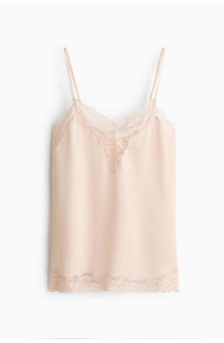 H&M Lace-trimmed Strappy Top, Main, color, Pale Pink