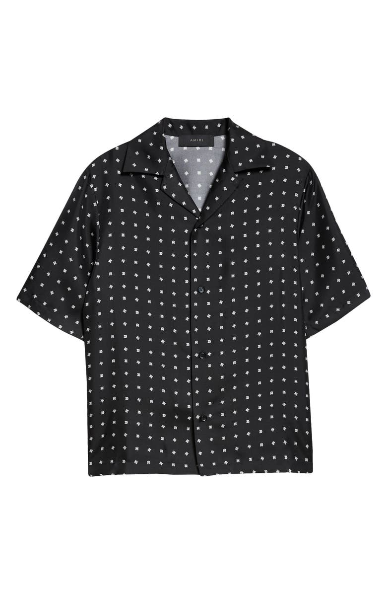 AMIRI Mix & Match Monogram Logo Print Silk Camp Shirt, Alternate, color, Black