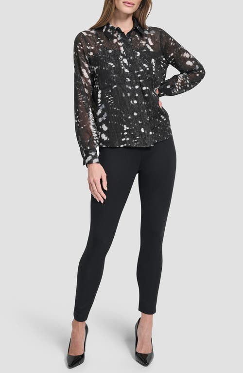 Dkny Shine Crinkle Chiffon Button-up Shirt In Multi