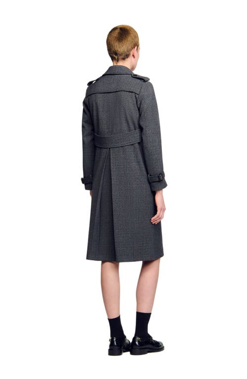 Sandro Rhinestone-embellished Check Trench Coat In Multi