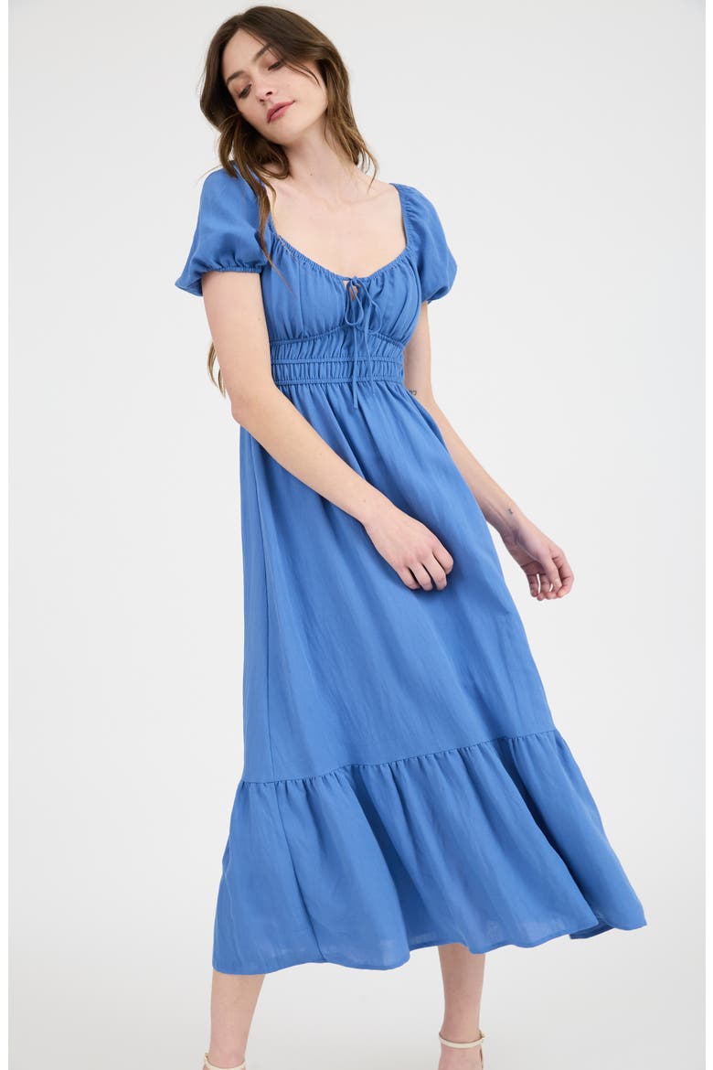 Puff Sleeve Midi Dress, Alternate, color, DUSTY BLUE