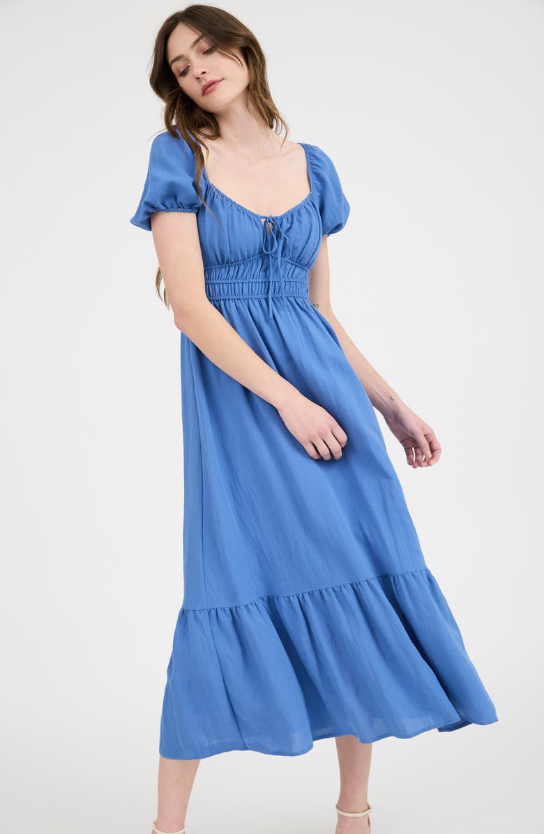 AUGUST SKY Puff Sleeve Midi Dress, Alternate, color, Dusty Blue