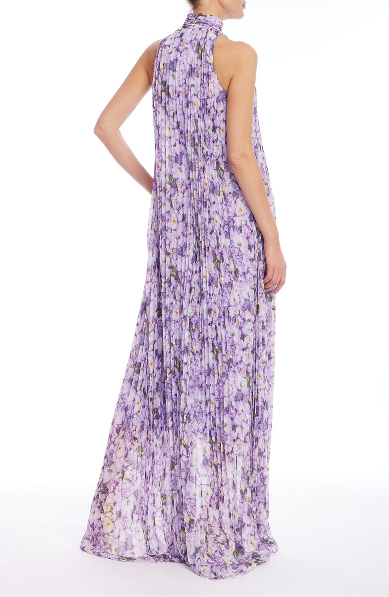 Badgley Mischka Collection Floral Pleated High-Low Georgette Maxi Dress, Alternate, color, 