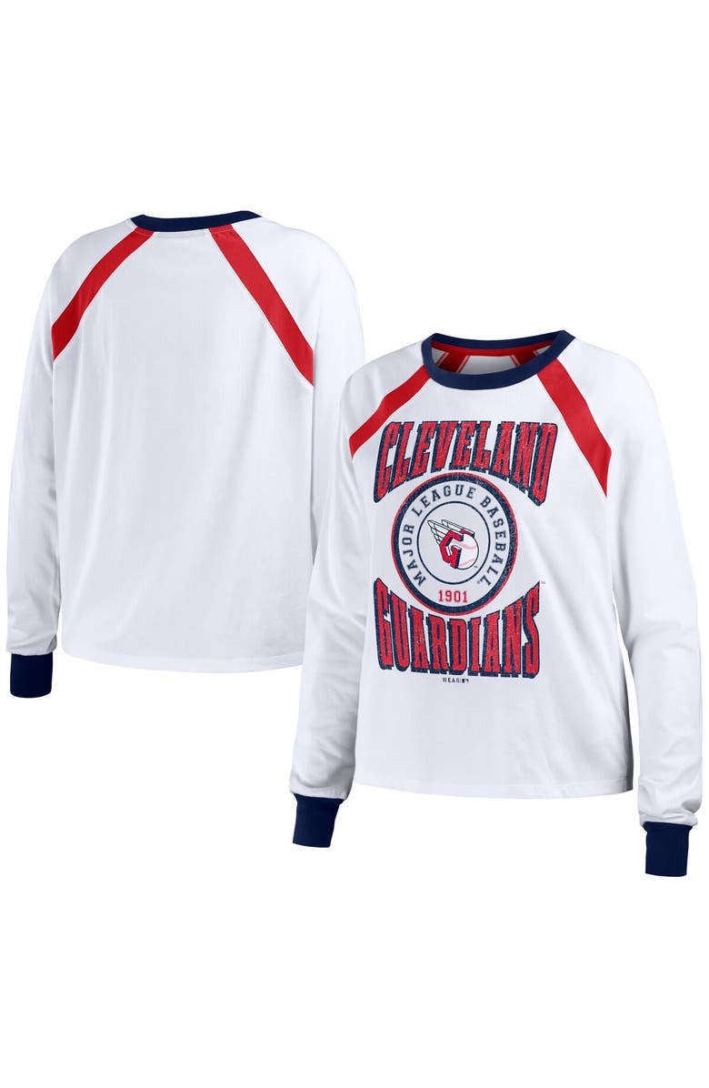 WEAR by Erin Andrews Women's WEAR by Erin Andrews White Cleveland Guardians Raglan Long Sleeve T-Shirt, Alternate, color, 