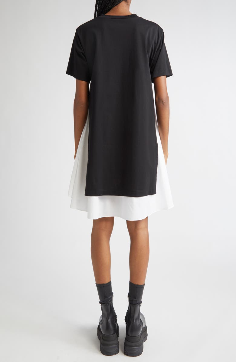 Sacai Mixed Media Poplin & Jersey Dress, Alternate, color, Black/ Off White