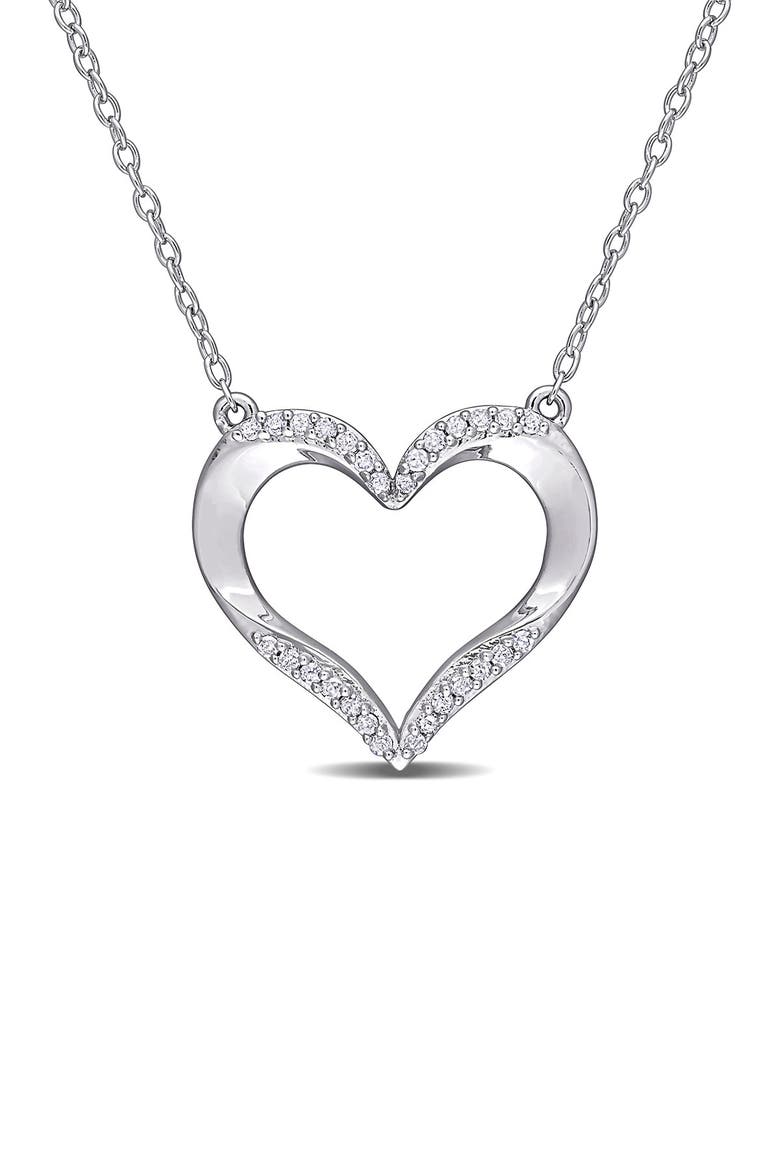 Diamond Open Heart Pendant Necklace, Main, color, SILVER