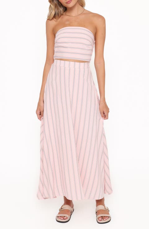 Serafina Stripe Strapless Top & Maxi Skirt Set