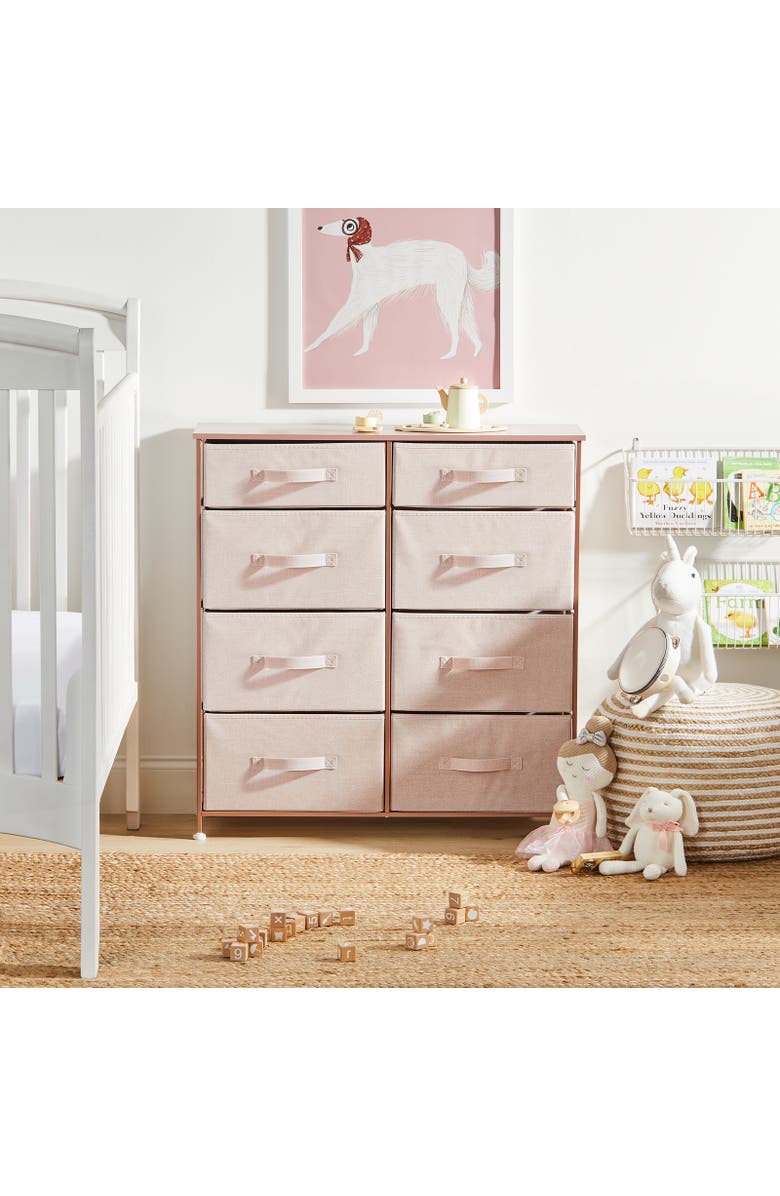 mDesign Tall Storage Dresser Furniture, 8 Slim Fabric Drawers, Alternate, color, Light Pink/Rose Gold