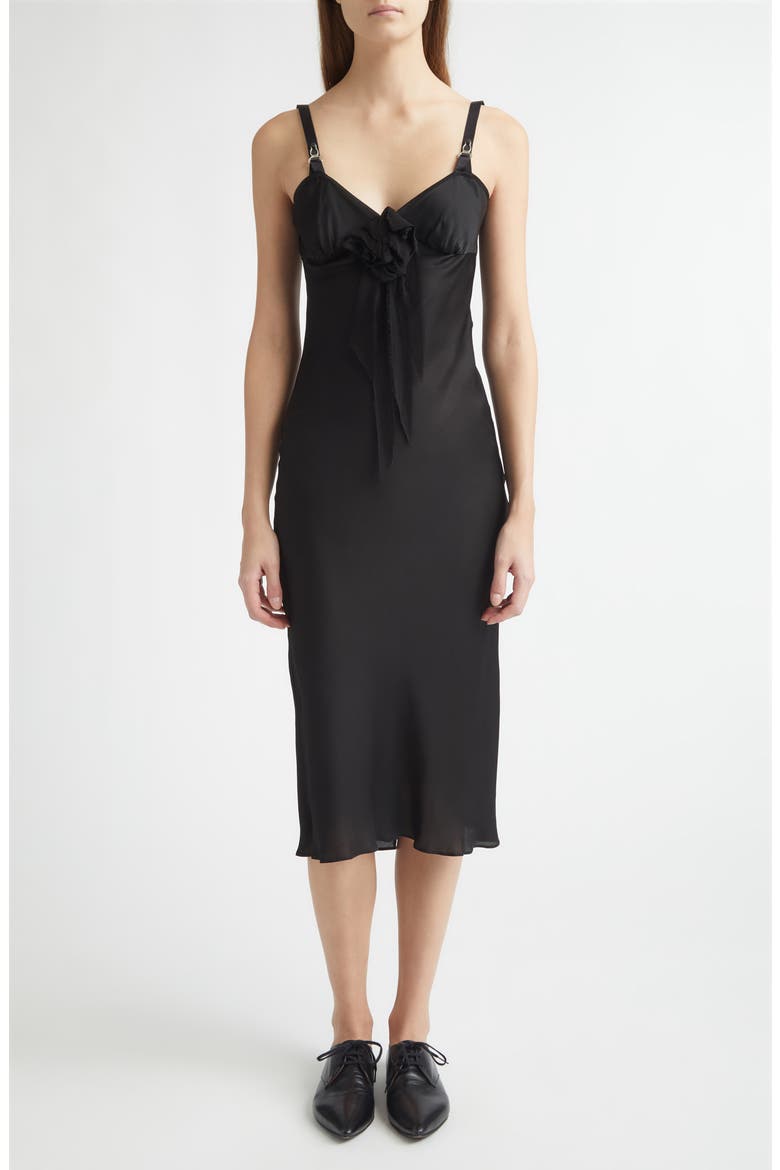 Satin Slipdress with Chiffon Appliqué, Main, color, BLACK