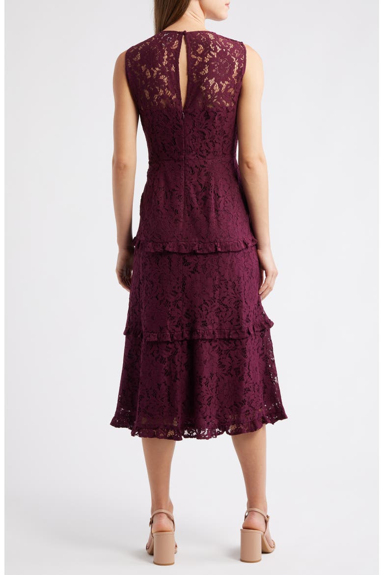 Sleeveless Tiered Ruffle Lace Midi Dress, Alternate, color, DARK CHIANTI