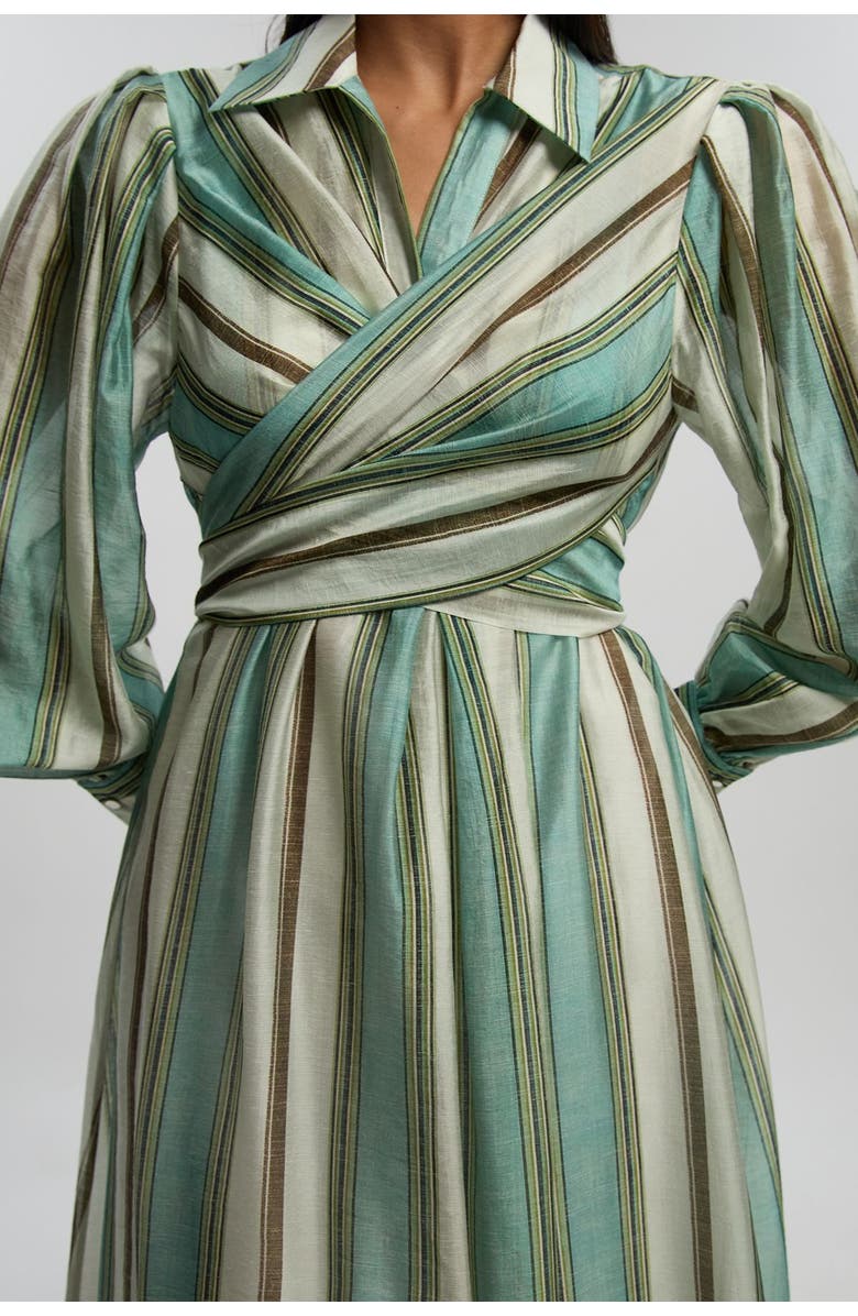 Karen Millen Stripe Organdie Wrap Shirt Dress, Alternate, color, Stripe