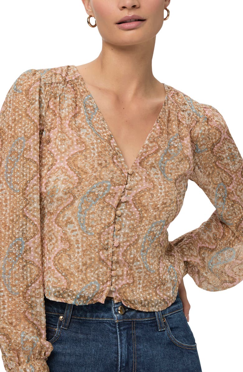 PAIGE Dezi Balloon Sleeve Silk Blend Top, Alternate, color, Honey Multi